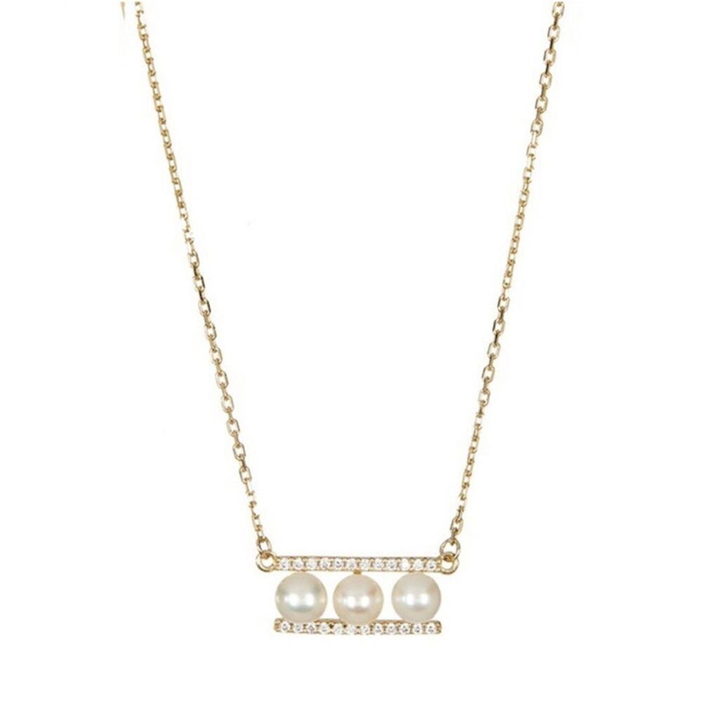 ADORNIA Yellow Gold Plated Sterling Silver Pearl Necklace NEW